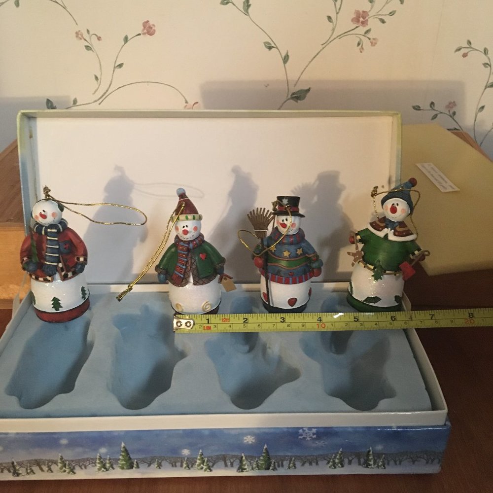 Snowman Ornaments Set of 4 in Box Christmas Holiday